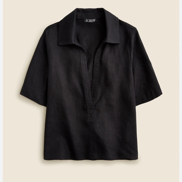 J Crew Black Linen Bungalow Popover Top - Picture 1 of 9